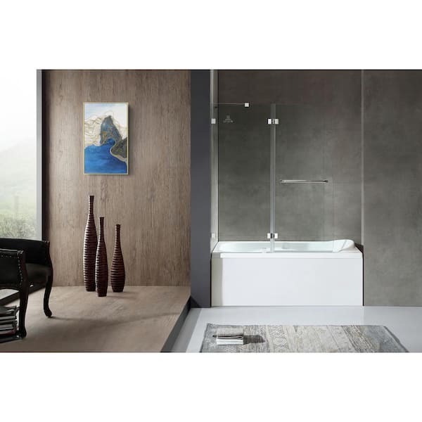 ANZZI Pacific 48 in. x 58 in. Frameless Hinged Bathtub Door in