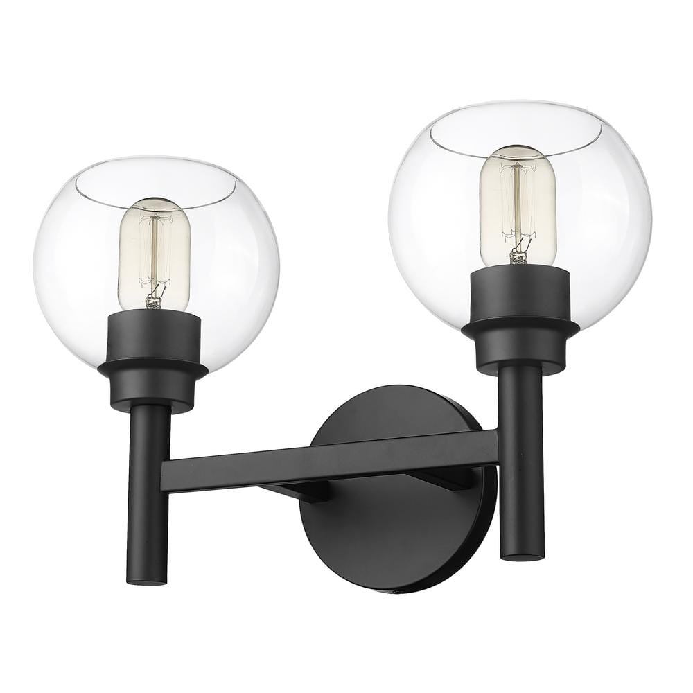 Contemporary Matte Black 2-Light Vanity Sconce with Clear Glass
