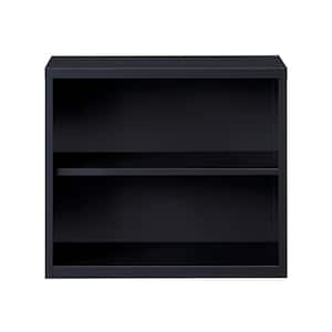 30 in. Tall Black Metal 2-Shelf Standard Bookcase with Adjustable Shelf