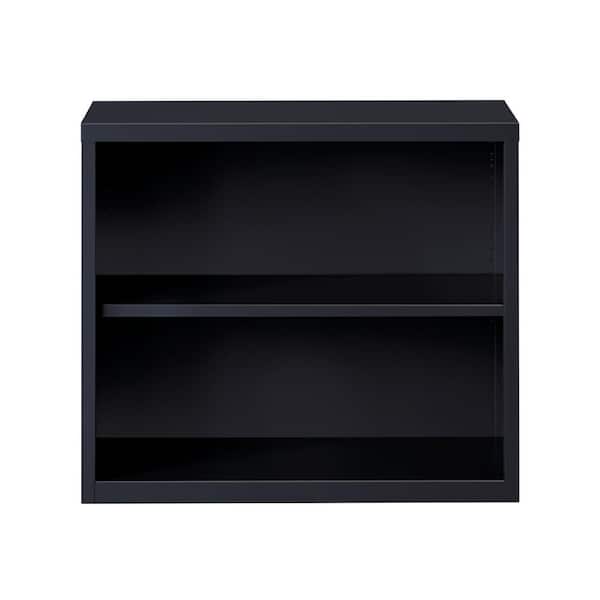 Hirsh 30 in. Tall Black Metal 2-Shelf Standard Bookcase with Adjustable Shelf