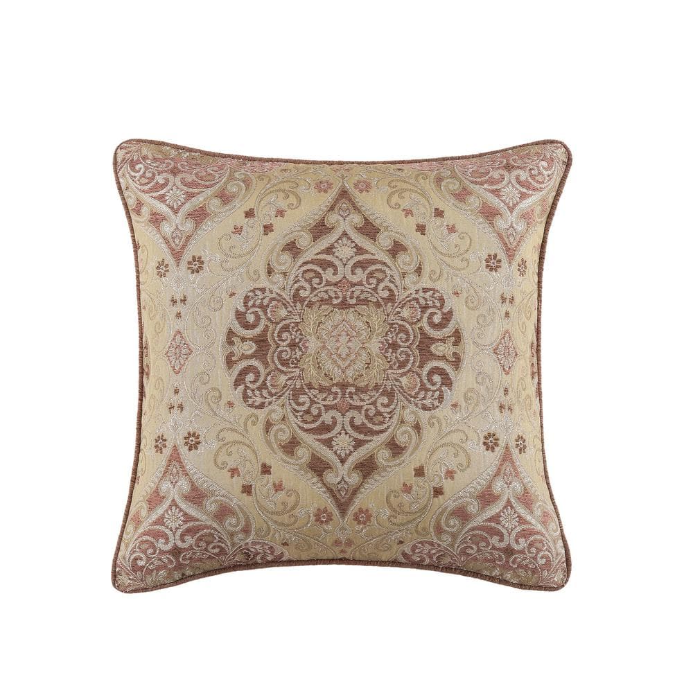 Wallace Terracotta Terracotta Polyester Damask 20 in. Square Decorative Thr