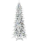 7.5 ft. Pre-Lit Flocked Slim Mountain Pine Artificial Christmas Tree with Multi-Color LED Lights