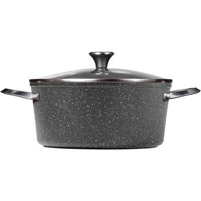 The Rock 7.2 qt. Aluminum Nonstick Stock Pot in Black Speckle with Glass Lid