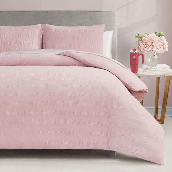 Crinkle Velvet 2-Piece Lotus Pink Solid Color Microfiber Polyester Twin/Twin XL Comforter Set