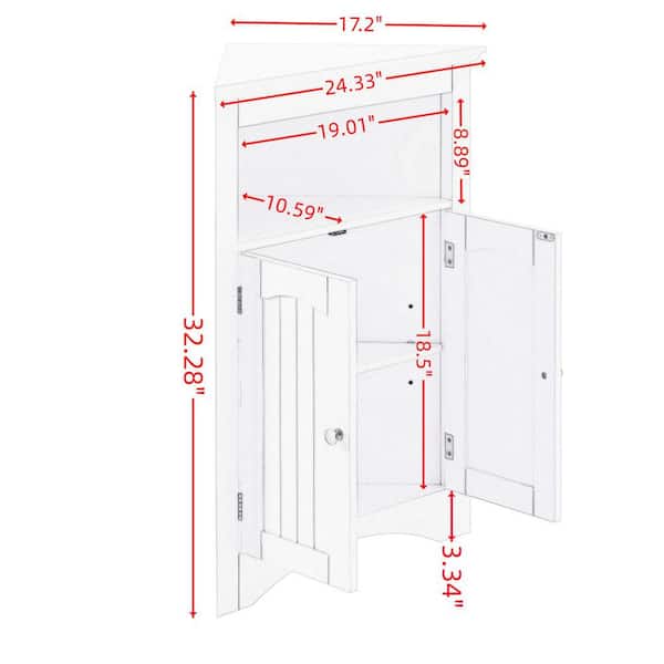 Aoibox 24 in. W x 12 in. D x 32 in. H in Coffee Assembled Floor Corner Cabinet with Doors and Shelves for Bathroom, Kitchen