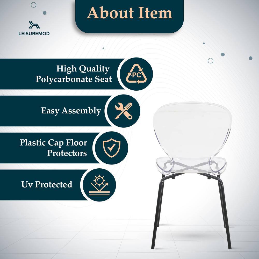 Clear Transparent Side Chair with Black Metal Legs