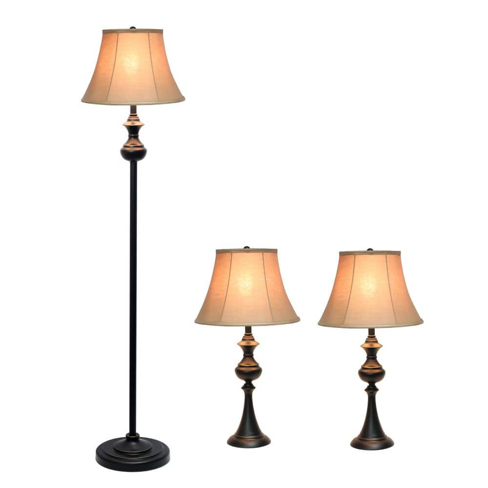 Timeless Elegance 3-Pack Lamp Set in Restoration Bronze with Tan Shades