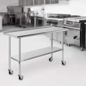 60 x 24 in. Stainless Steel Kitchen Utility Table with Backsplash and Bottom Shelf and Casters