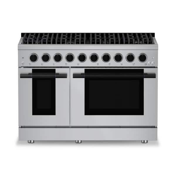 HausPro 48 in. 8-Burners Gas Range in Stainless Steel with 20,000 BTU and Double Oven with 5-Rack Positions Matte Black
