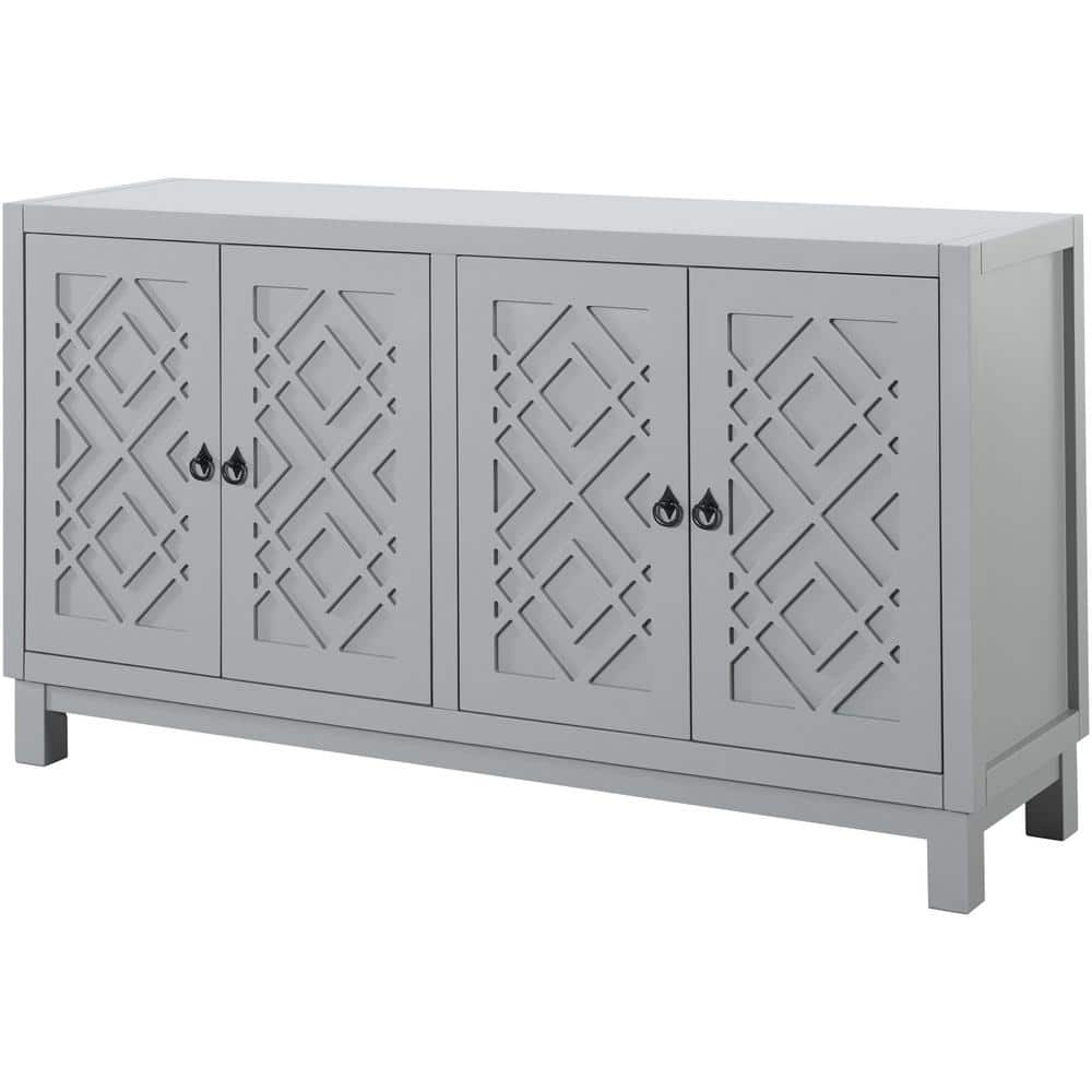 60 in. W x 15.7 in. D x 32 in. H Light Gray Linen Cabinet with 4 Doors, Pul