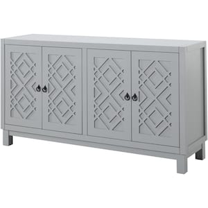 60 in. W x 15.7 in. D x 32 in. H Light Gray Linen Cabinet with 4 Doors, Pull Ring Handles