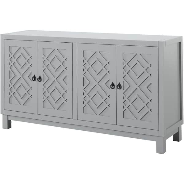 Unbranded 60 in. W x 15.7 in. D x 32 in. H Light Gray Linen Cabinet with 4 Doors, Pull Ring Handles