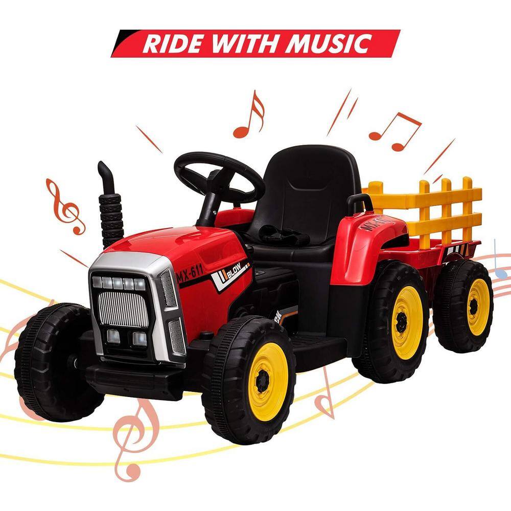 Red 12V Kids Ride-On Tractor with Trailer and Remote