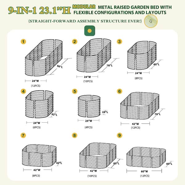 8 ft. x 2 ft. x 2 ft. Galvanized Raised Garden Bed 9-in-1 Planter Box Outdoor, Pearl White