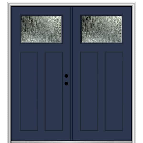 MMI DOOR Rain Glass 64 in. x 80 in. Left-Hand/Inswing Shaker 1-Lite 2-Panel Painted Revival Blue Fiberglass Prehung Front Door