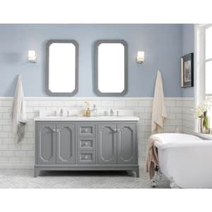 Queen 60 in. Bath Vanity in Cashmere Grey with Quartz Carrara Vanity Top with Ceramics White Basins and Faucet