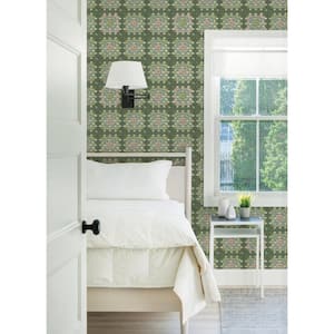 Maud Green Fabric Pre-Pasted Matte Crochet Geometric Strippable Wallpaper