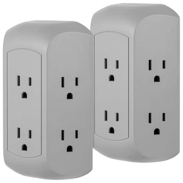 GE 6-Outlet Wall Tap Surge Protector, 560J, Gray, (2-Pack)