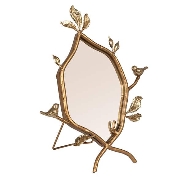 1.3 in. W x 13.3 in. H Novelty/Specialty Shaped Tabletop Bathroom Makeup Mirror in Gold