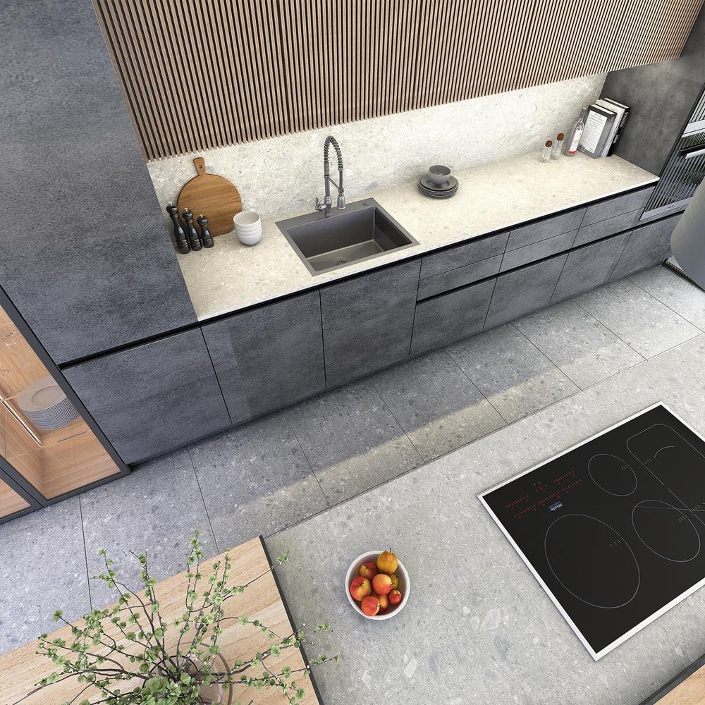 Sinber 25" Black Stainless Steel Single Bowl Kitchen Sink with Drainboard