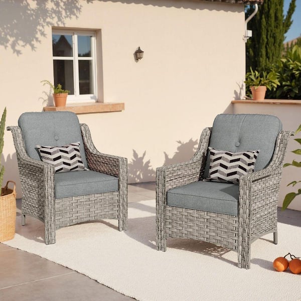 Eureka Gray Modern Wicker Outdoor Lounge Chair Seating Set with Dark Gray Cushions (2-Pack)