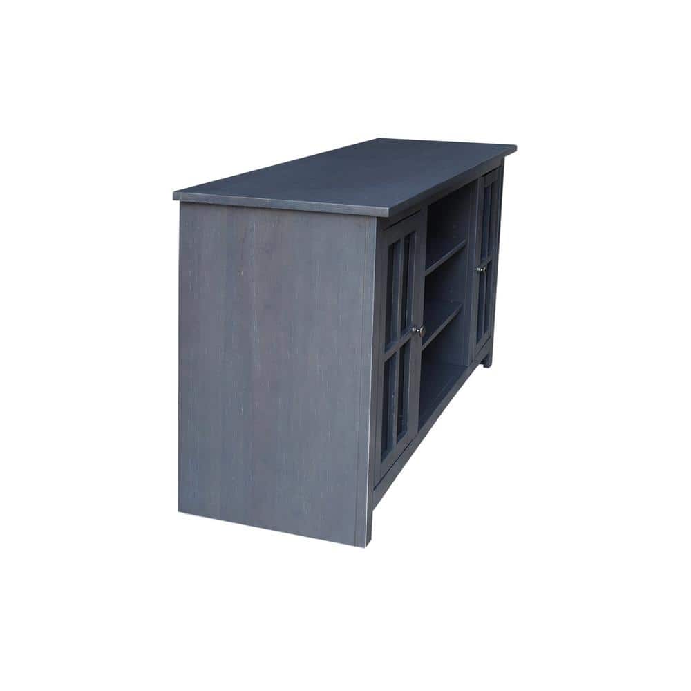 Heather Grey-Antique Solid Wood TV Stand with Cabinet Storage