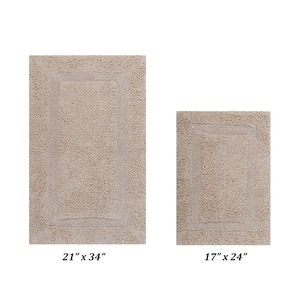 Lux Collection Sand 17 in. x 24 in. and 21 in. x 34 in. 100% Cotton 2-Piece Bath Rug Set