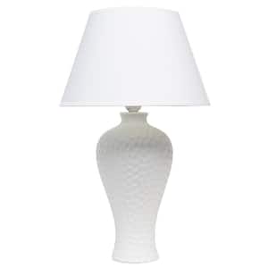 20.08 in. White Traditional Ceramic Textured Imprint Winding Table Desk Lamp with Matching Empire Fabric Shade