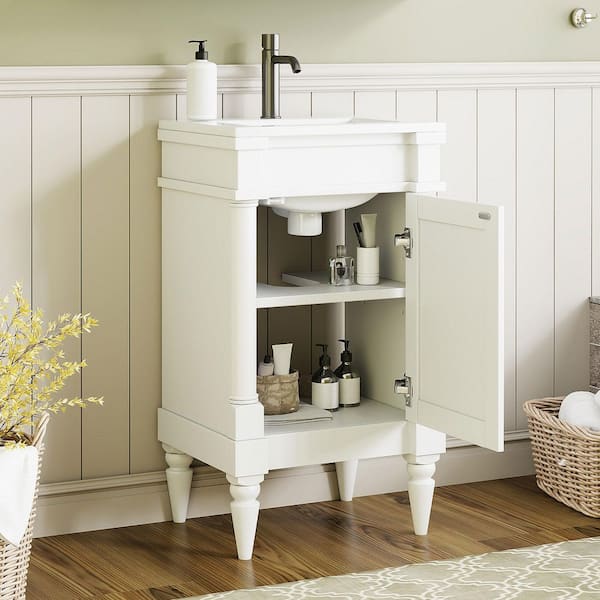 18 in. Freestanding White Bath Vanity with White Ceramic Top and Adjustable Shelf