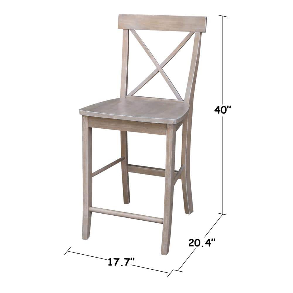 Washed Gray Taupe X-Back Solid Wood Counter Stool