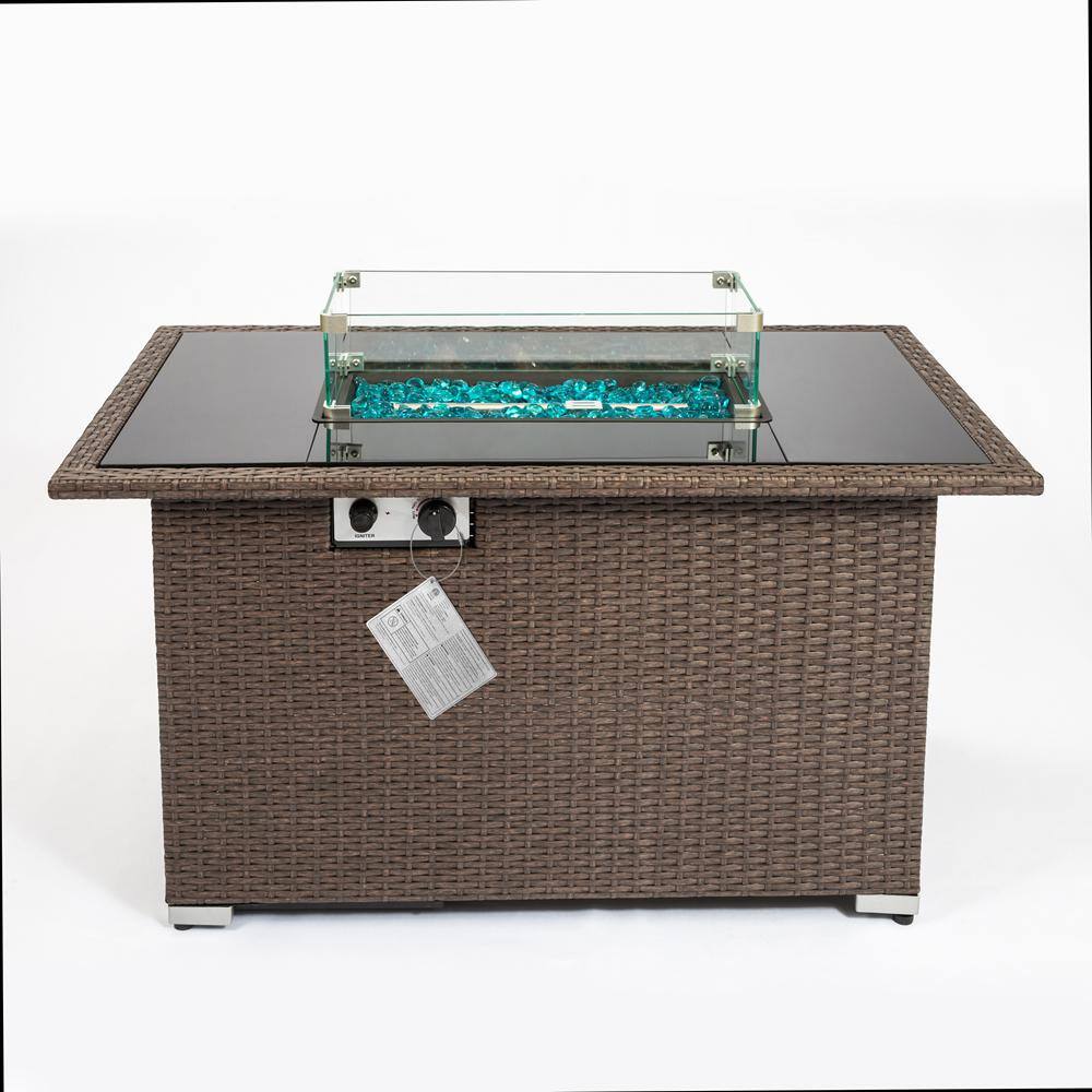 Rectangle Aluminum Outdoor Fire Pit Table with 8 mm Tempered Glass Tabletop