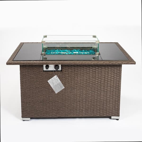 Unbranded Rectangle Aluminum Outdoor Fire Pit Table with 8 mm Tempered Glass Tabletop