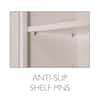 Close-up of metal anti-slip shelf pins inside a white cabinet.