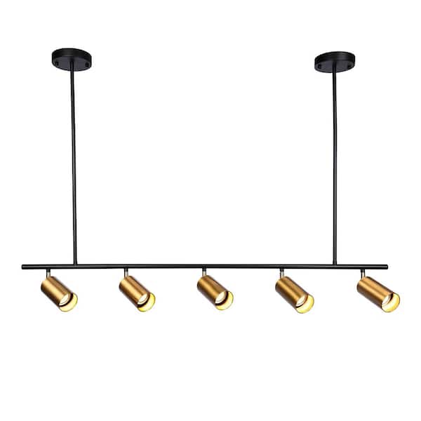 HUOKU Parroco 5 Light Modern Black and Brass Chandelier With GU10 Bulb Base Spotlight Tracking Light for Living Room