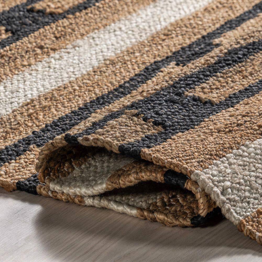 Raleigh 4' x 6' Black and Beige Striped Jute Rug