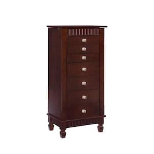 Joslyn Merlot Jewelry Armoire with Flip Top Mirror and Chrome Drawer Pulls