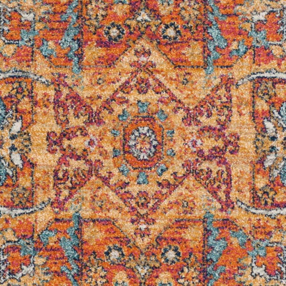 4' x 6' Blue and Orange Synthetic Patterned Area Rug