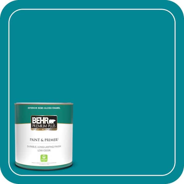 BEHR PREMIUM PLUS 1 qt. Home Decorators Collection #HDC-SM16-06 Blue Slushie Semi-Gloss Enamel Low Odor Interior Paint & Primer