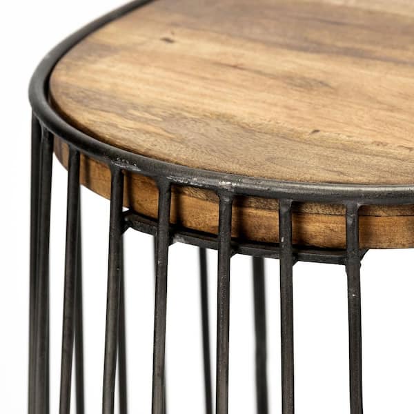 Seagram 26.5 in. Seat Height Brown Wood Seat Black Metal Frame Stool
