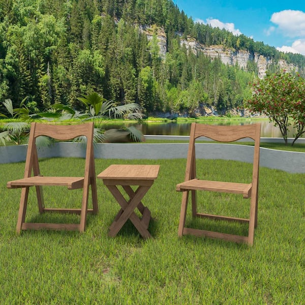 HOME FURNITURE HF INC Teak Brown 3-Piece HIPS Foldable Outdoor Bistro Set with 2 Chairs and Rectangular Table