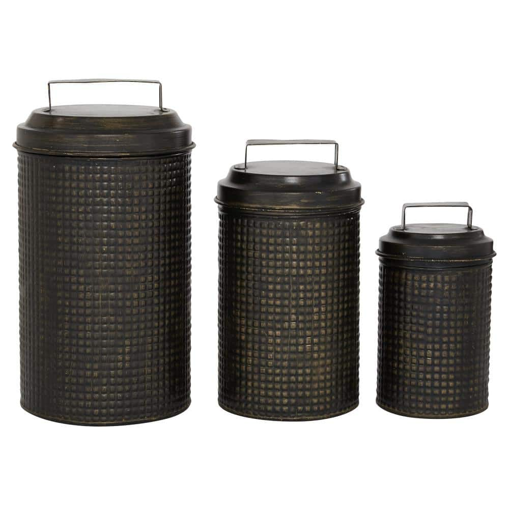 Litton Lane Black Decorative Canisters Set Of 3 24828 The Home Depot   Black Kitchen Canisters 24828 64 1000 