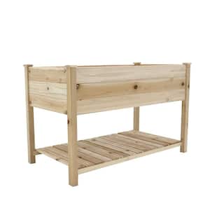 48.5 in. x 24.4 in. x 30 in. Natural Solid Wood Outdoor Raised Garden Bed with Legs and Storage Shelf