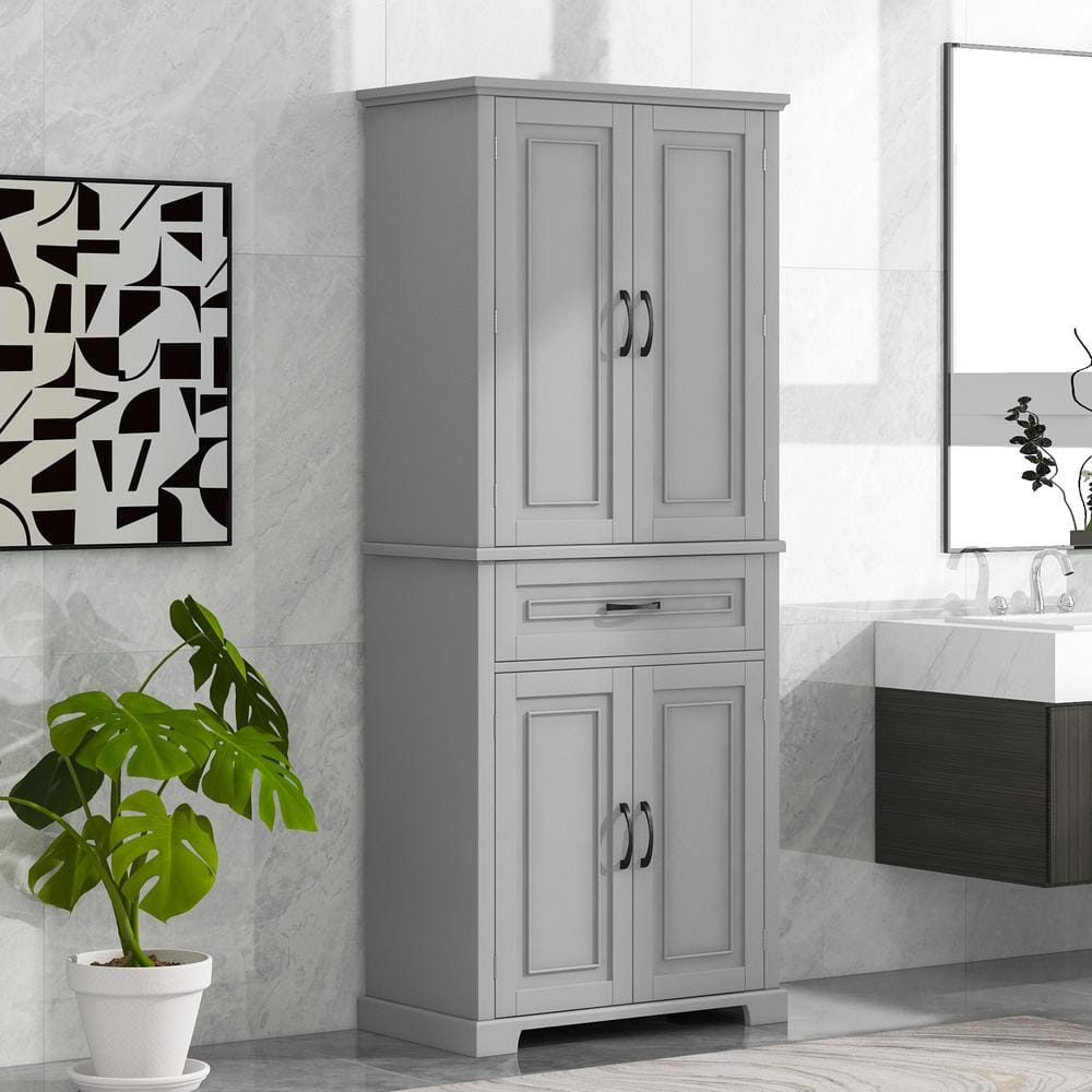 29.9 in. W x 15.7 in. D x 72.2 in. H Gray MDF Freestanding Linen Cabinet wi