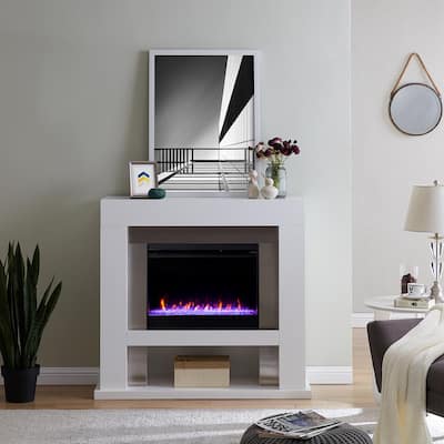 Allianne Color Changing 44 in. Electric Fireplace in White with Stainless Steel
