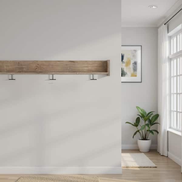 Olia Light Dry Brown Wood Wall Mounted Coat Rack with 3 Hooks and Shelf