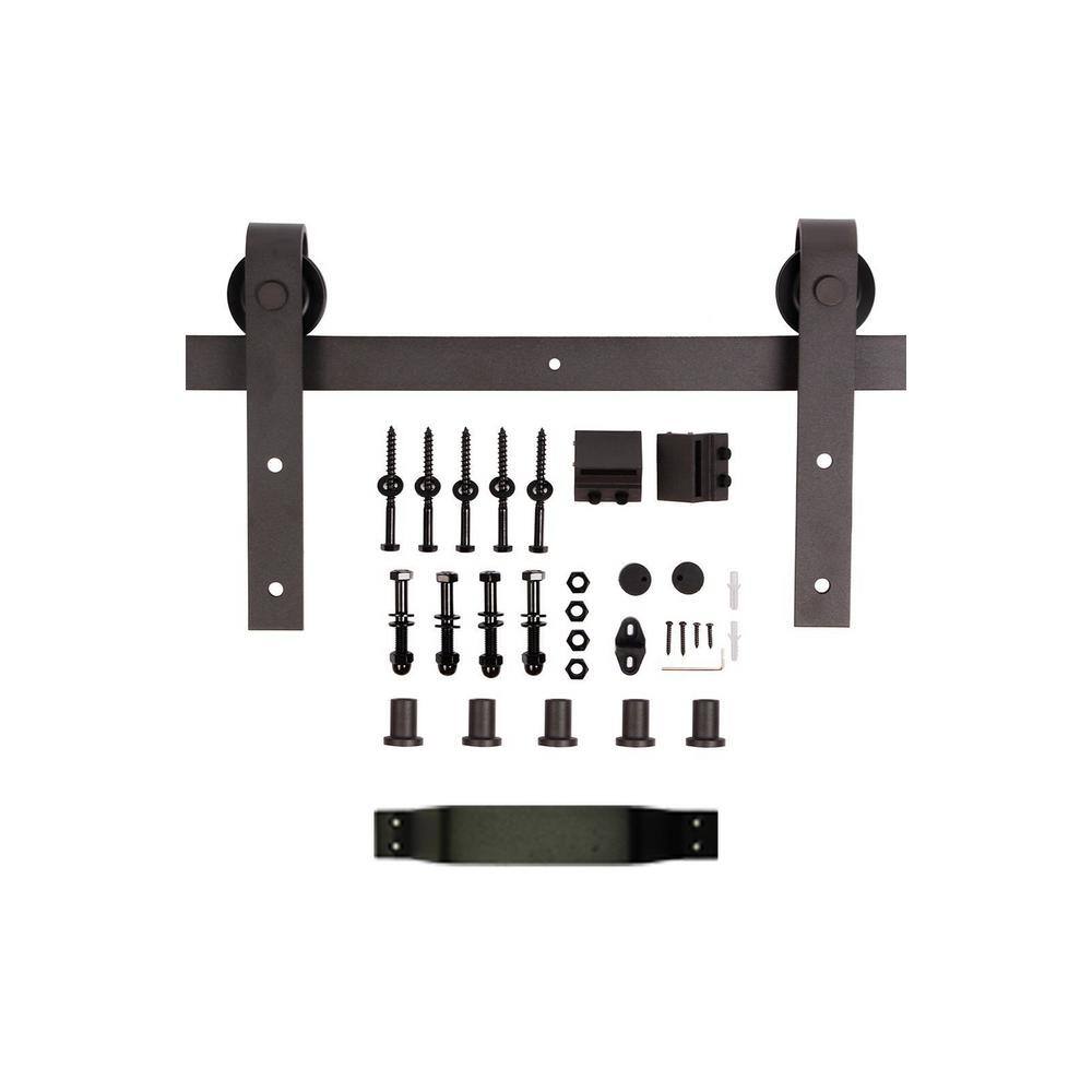 Light Gray Pine Wood Sliding Barn Door with Black Hardware Kit