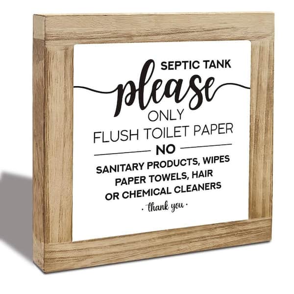 Wood Finish Freestanding Bathroom Sign Rustic Farmhouse Decor Septic Tank Reminder Toilet Paper Only Flush