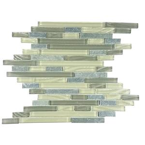 Classic Design Pickel Green Linear Mosaic 12 in. x 12 in. in. Glass and Stone Decorative Tile (1.02 sq. ft./Sheet)
