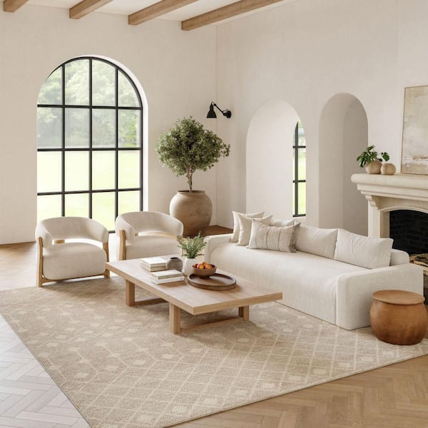 Grafix Beige 9 ft. x 12 ft. Trellis Transitional Area Rug