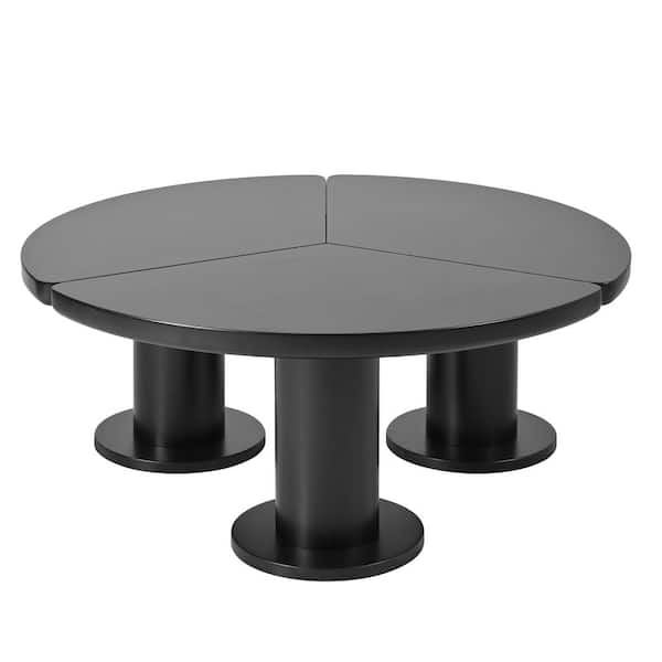 Sudzendf 39.4 in. Black Round MDF Coffee Table with 3-Thick Legs Sleek Round Edges